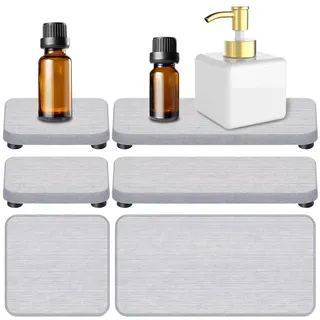 Mardatt 4-in-1 Kieselgur Seifenschale Set, wasserabsorbierende Kieselgur Tablett, Kieselgur Untersetzer Seifenhalter, wasserabsorbierende Stein Tablett Stein Seife Tablett für Küche Bad (grau)
