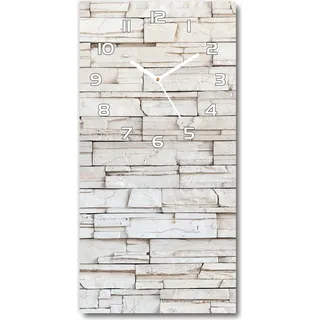Wanduhr aus Glas – 30x60 cm - Glasbild - Glasuhr - Gehärtetes Glas -Eine Steinmauer - Beige