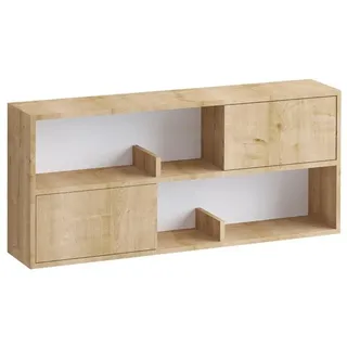Calicosy Hängeregal mit 2 Türen und 2 offenen Fächern Holzdekor Eiche lya 120/22/50 cm , Apfelbaumfarben , Holzwerkstoff , 120x50x22 cm , Wohnzimmer, Regale, Wandregale