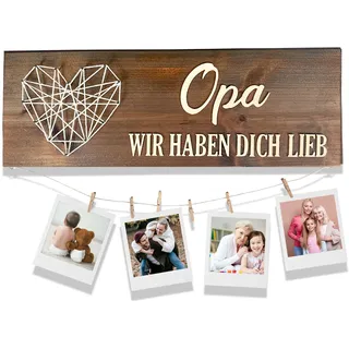StuckART© - Opa Geschenk - OPA WIR HABEN DICH LIEB - personalisiertes Geschenk für Opa zum Geburtstag, Vatertag, Weihnachten - Holzschild mit Herz & Foto-Option - 3D Wanddeko