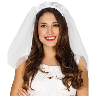 FIESTAS GUIRCA | Diadem mit Weißem Brautschleier (Einheitsgröße) - Lustiges Kostümzubehör für Junggesellinnenabschied, Bachelorette Party und Bride To Be - Ideal für Erwachsene - Weiß