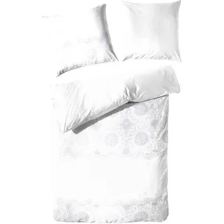 Hahn Baumwoll Satin Wende-Bettwäsche Oranmente Punkte Blau Weiß Grau, 155 x 220 cm + 80 x 80 cm Grau - Grau