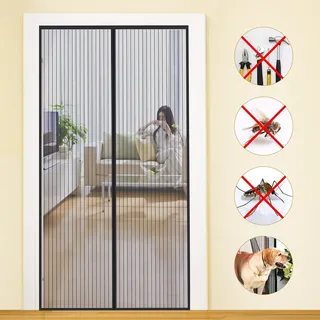 MYCARBON Fliegengitter Tür Magnet 90x220cm Insektenschutz Balkontür Fliegenvorhang 10 x Stärker als Normales Fliegengitter ohne Bohren Vorhang für Balkontür Wohnzimmer Schiebetür Terrassentür Schwarz