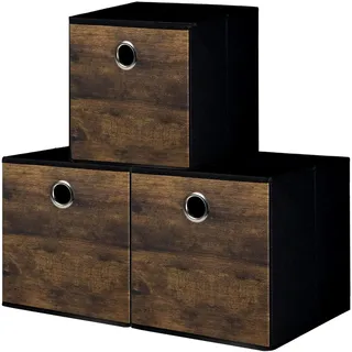 Robuste Würfel Aufbewahrungsbox mit Holzmaserung, Faltbare Stoffbox, Vielseitige Aufbewahrungskörbe für Regale, Arbeitszimmer, Schränke, Schlafzimmer, Kinderzimmer, Abstellraum, 32x32x32cm, 3 Stück