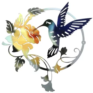 MEIYIFAN Metall Wanddeko,Wanddekoration Vögel Deko, Kolibri Tierische 3D Wandbilder,für Geschenk Geschenk Innen Außen Garten Haus Dekoration(31x32cm) (blau)