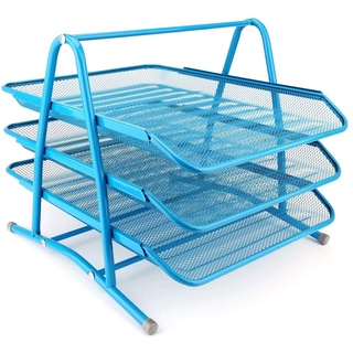 Leviatan Metall Ablage Ablagefächer | Büro Organizer Schreibtisch | Schubladen für Dokumente | 3 Schubfächer Briefablage Dokumentenablage A4 Organizer Mesh | Blau