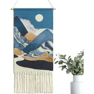 Weldomcor Makramee Wandbehang Gewebt Tapisserie Boho Deko Wanddekon Wandteppich Chic Wanddeko Bergwolke Für Wohnzimmer,Schlafzimmer Home Decor, Blau