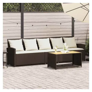 vidaXL Gartensofa 5-Sitzer mit Kissen Braun Poly Rattan