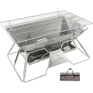 Tragbarer Camping-Grill aus Edelstahl mit Holzkohle, faltbar, 50,8 x 33 cm