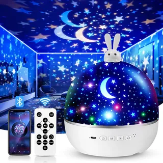 One Fire Sternenhimmel Projektor Kinder mit 15 Film, Nachtlicht Kinder Nachtlicht Baby, Bluetooth Sternenprojektor Galaxy Projektor, Personalisierte Geschenke Baby Ostern Geschenke Kinder, Kinderzimmer Deko