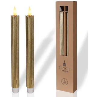 COMFORDER Echtwachs LED Kerzen mit flackernder Flamme (2er Set), elektrische Stabkerzen mit Timerfunktion, (Gold)