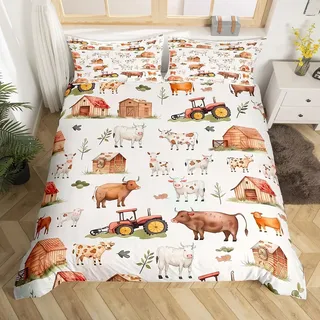 Homewish Bauernhof Tiere 135x200 Bettbezug,Land Land Kuh Tröster Bezug für Jungen Mädchen,Kinder Cartoon Traktor Bettwäsche Set,Rustikale Bauernhaus Bettbezug