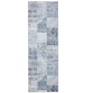 benuta Vintage-Läufer George waschbar 80x240 cm , Blau , Kunststoff , Vintage , Rechteckig , 80x240 cm , Oeko-Tex® Standard 100 , in verschiedenen Größen erhältlich, rutschfeste Unterfläche, waschbar , Teppiche und Böden, Teppiche, Teppichläufer, Läufer