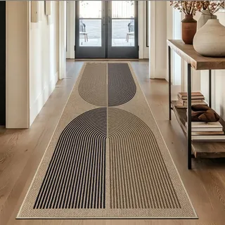 Capslpad Teppich Läufer Flur 80x240cm Rutschfester Waschbar Flurteppich Jute-Look Küchenteppich Teppichläufer für Küche,Wohnzimmer, Korridor, Eingang, Schwarz Braun