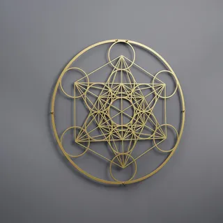 Metatron Würfel Metall Wandkunst Heilige Geometrie Wanddekoration, Moderne Wanddekoration für Zuhause und Büro, Geschenk für Neujahr, Weihnachten oder Einweihungsfeier (47 x 47 cm | Gold)
