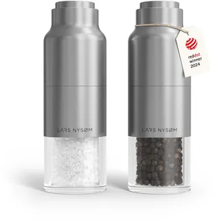 LARS NYSØM Salz und Pfeffermühle Set mit verstellbarem Keramikmahlwerk I Edelstahl Pfeffermühle und Salzmühle I Gewürzmühlen Set (Stainless Steel)