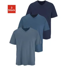 H.I.S Unterziehshirt, (Packung, 3 St.), mit V-Ausschnitt aus Baumwolle, Unterhemd, T-Shirt, blau