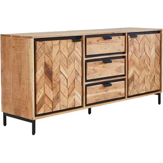 Livetastic Sideboard , Schwarz, Akaziefarben , Metall , Akazie , vollmassiv , Holz , 2 Fächer , 3 Schubladen , 175x80x45 cm , Holzmöbel, Kommoden Holz, Sideboards Holz