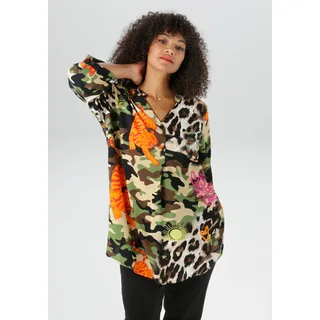 Aniston PLUS Schluppenbluse mit extravaganten farbenfrohes Animaldessin - NEUE KOLLEKTION, schwarz