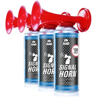AAB Signal Horn 3x Druckluftfanfare nicht brennbar-106 dB(A), Bis zu 120 Signale, Fanfare für Fußball EM 2024, Europameisterschaft, Fußball Tröte, Fussballtröte, Pressluft Hupe Fanfare, Lufthupe