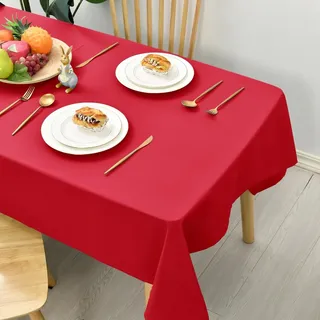 Hiasan Glatt Tischdecke Weihnachten Fleckenabweisend Tischtuch mit Lotuseffekt Leicht Wasserabweisend Tischwäsche, Rot, 100x100cm