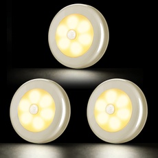 Dewanxin Nachtlicht mit Bewegungsmelder, 6 LED Bewegungsmelder Licht, Auto ON/Off Nachtlicht, Batterie-Powered Treppen Licht, Schrankleuchten für Flur, Schlafzimmer, Küche, Weiß (Warmweiß-3Pcs)