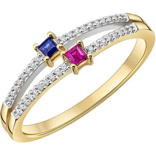 Fingerring FIRETTI "Schmuck Geschenk Gold 333 Damenring Ring mehrreihige Optik" Gr. 62, gelbgoldfarben, weißgoldfarben, rot, dunkelblau, kristallweiß, Fingerringe, Damen, 62, Gelbgold 333, 2mm, Fingerring, mit Rubin, Saphir, Zirkonia (synth.)