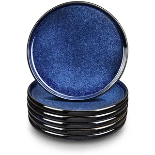 vicrays 6 Stück Keramik-Teller für Abendessen, Porzellan, 25,4 cm, flache Teller für Fleisch, Nudeln, Pizza, Zuhause, Party, Restaurant, kratzfest, Mikrowelle und Spülmaschine