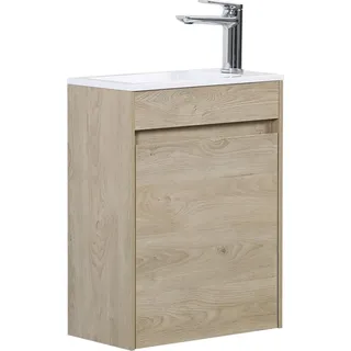 Badplaats Gäste-WC Waschtisch Set Sinta 40 x 22 cm Kastanien Eiche - Badmöbel Set mit Waschbecken und Unterschrank, Vormontiert und mit Soft-Close