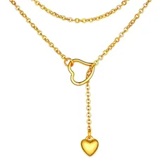 FOCALOOK Damen Lariat Halskette 18k vergoldet Liebe Herz Anhänger mit 80cm Rolokette trendig verstellbar lang Y-Kette Modeschmuck Accessoire für V-Ausschnitt Pullover Kleid