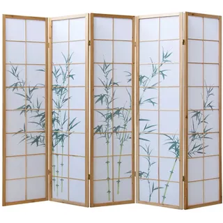 Homestyle4u Paravent 5-tlg. 220/175 cm Grün Bambusmuster , Holz , 220x175x2 cm , Wohnzimmer, Raumteiler, Paravents