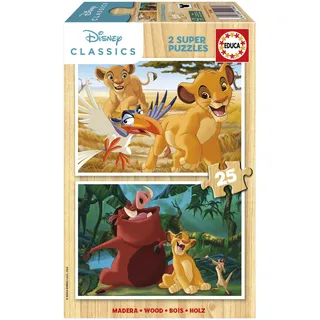 Educa - Set von 2 HolzPuzzlen mit jeweils 25 Teilen | Der König der Löwen. Maßnahme: 26 x 18 cm. Empfohlen für Kinder ab 4 Jahre (19960)