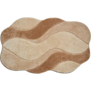 Grund Badteppich , Weiß, Beige , Textil , Wellen , rechteckig , 80x140 cm , Oeko-Tex® Standard 100, Made in Europe , für Fußbodenheizung geeignet, rutschfest , Heimtextilien, Badtextilien, Badematten