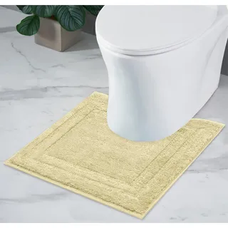 Decomira Badematte rutschfest WC Vorleger mit Ausschnitt | Als Badteppich Set kombinierbar | WC-Teppich Badezimmer-Teppich Bad-Vorleger waschbar | Für freistehende Toiletten | Beige - 45x45 cm