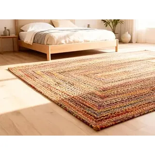 Craft Trade Bunt Waschbarer Boho Jute Teppich Reversibel Geflochten Handgewebt Rechteckig Flickenteppich für Küche Wohnzimmer und Schlafzimmer- 150 x 240 cm