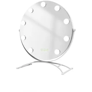 Emke Kosmetikspiegel Runder mit Beleuchtung, Weiß, ф40 cm , Glas , 40x16x40 cm , Spiegel, Schminkspiegel