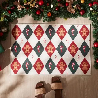 Sonive Fußmatte Außen Innen 50 x 80 cm, Fußabtreter mit Gingerbread Mann Muster rutschfeste Schmutzfangmatte Türmatte waschbar Fußabtreter Eingangsteppich für Hund, Eingang, Haustür & Flur