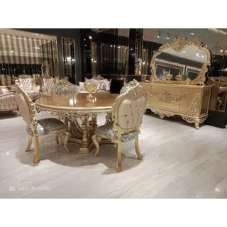 Goldener Runder Esstisch Essgarnitur Tisch 4x Stuhl Anrichte 6tlg. Neu - Gold