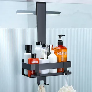 Cooeco Duschablage zum Hängen Schwarz - Edelstahl Duschkorb , Dusche Ablage mit Haken, Badezimmer Organizer Shampoo Halterung für Dusche,ohne Bohren