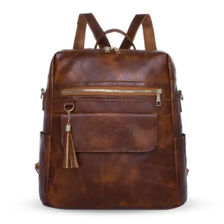 HAWEE Damen Rucksack Weiches PU Leder Schulrucksack Anti-Diebstahl Tagesrucksack Elegant Schultertasche Wasserdicht Cityrucksack mit Schultergurt Daypack für Arbeit Reisen Einkaufen Alltag, Braun