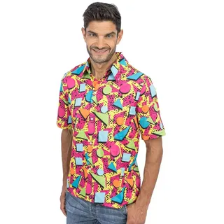 Chaks - 90er Jahre Hemd für Herren, buntes kurzarm Shirt, Retro Outfit mit Muster, Festival Kleidung & 90er Party Look