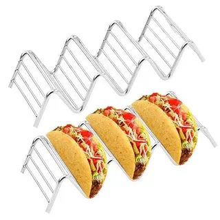 Ibenzoa® Taco- & Hotdoghalter Set aus Edelstahl – 4-fach Schlitze, ofenfest & spülmaschinengeeignet, Silber, 18,7 x 6,5 x 4,2 cm - Silber