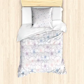 ABAKUHAUS Windröschen Mantele, Pastell Petals, Milbensicher Allergiker geeignet mit Kissenbezügen, 135 cm x 200 cm - 80 x 80 cm, Getrocknete Rosen-Schiefer-Blau