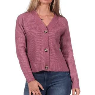 ONLY Damen Stretch Cardigan Kurzer Strickpullover ONLCAROL Struktur Langarm V Sweater Cropped Oberteil, Farben:Rot, Größe:XS