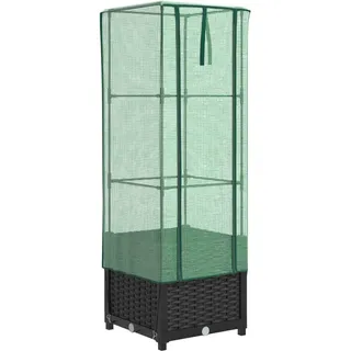 Hochbeet mit Gewächshaus-Aufsatz Rattan-Optik Schwarz 40 x 139 x 40 cm