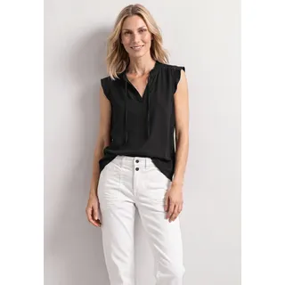 Spitzentop STREET ONE, Damen, Gr. 34, schwarz, Web, Obermaterial: 95% Viskose, 5% Elasthan, unifarben, hüftbedeckend, V-Ausschnitt, Tops Spitzentop, Spitzeneinsatz im Schulterbereich