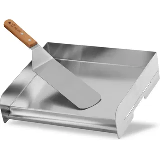 BBQ-Toro Edelstahl Grillplatte, 32 x 28 cm, BBQ Plancha, Grillblech, Grillpfanne, Grillschale - Silber