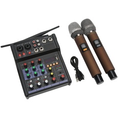 Kleiner 4-Kanal--Stereo-Mixer, Audio-Mixer, Stereo-Mixer mit 2 Drahtlosen Mikrofonen, Familien-Stereo-Prozessor für Live-Streaming