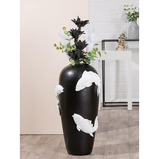 Casablanca modernes Design Casablanca Deko Vase groß Bodenvase - Vase XXL mit Koi Fischmotiv - Blumenvase aus Kunstharz - Dekoration Wohnzimmer Farbe: Schwarz Weiß Höhe 73 cm