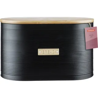 Typhoon OTTO Brotkasten Schwarz 10,5 L, luftdichte Brot Aufbewahrung mit Bambusdeckel und Silikondichtung, dekorativer Brotkasten groß mit Beschriftung für selbstgemachtes Brot